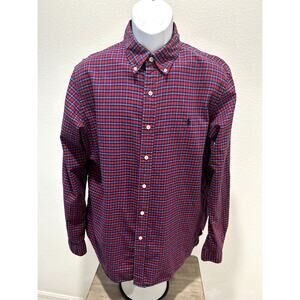Ralph Lauren Polo Shirt Men's Red Blue Plaid Button Up Long Sleeve Size Large L